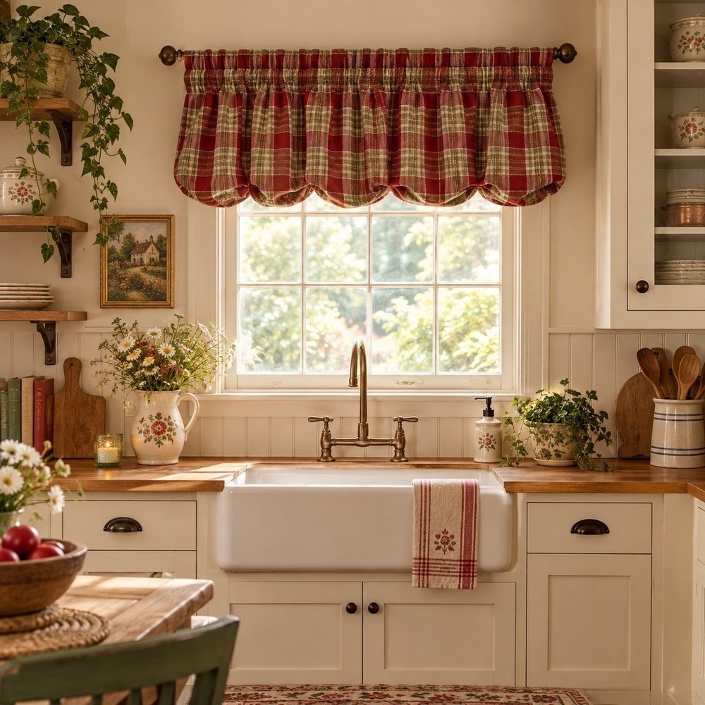Waverly Tea Rose Plaid Multi Balloon Valance 79x14 Cotton Cottagecore NIP